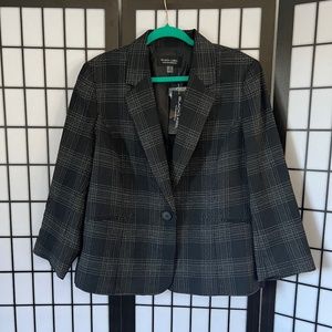 Black Label Black/White Plaid One Button Blazer Size 16